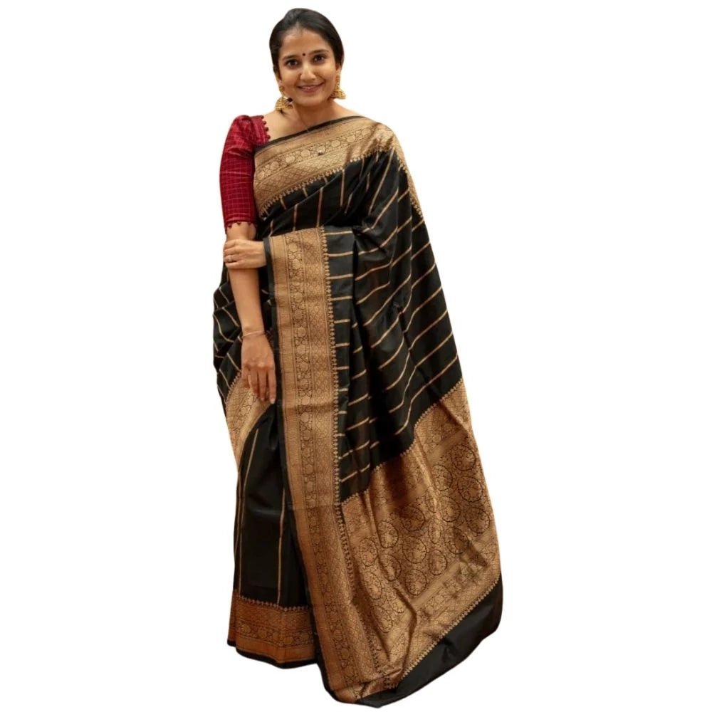 Women's Silk Printed Saree With Unstitched Blouse 5.5Mtr (Black)