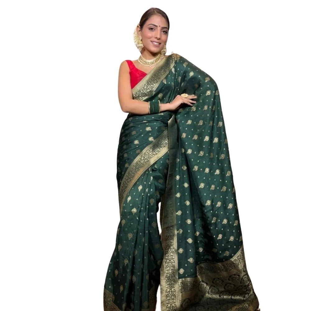 Women's Silk Printed Saree With Unstitched Blouse 5.5Mtr (Green)
