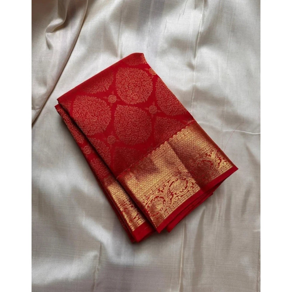 Women's Silk Printed Saree With Unstitched Blouse 5.5Mtr (Red)