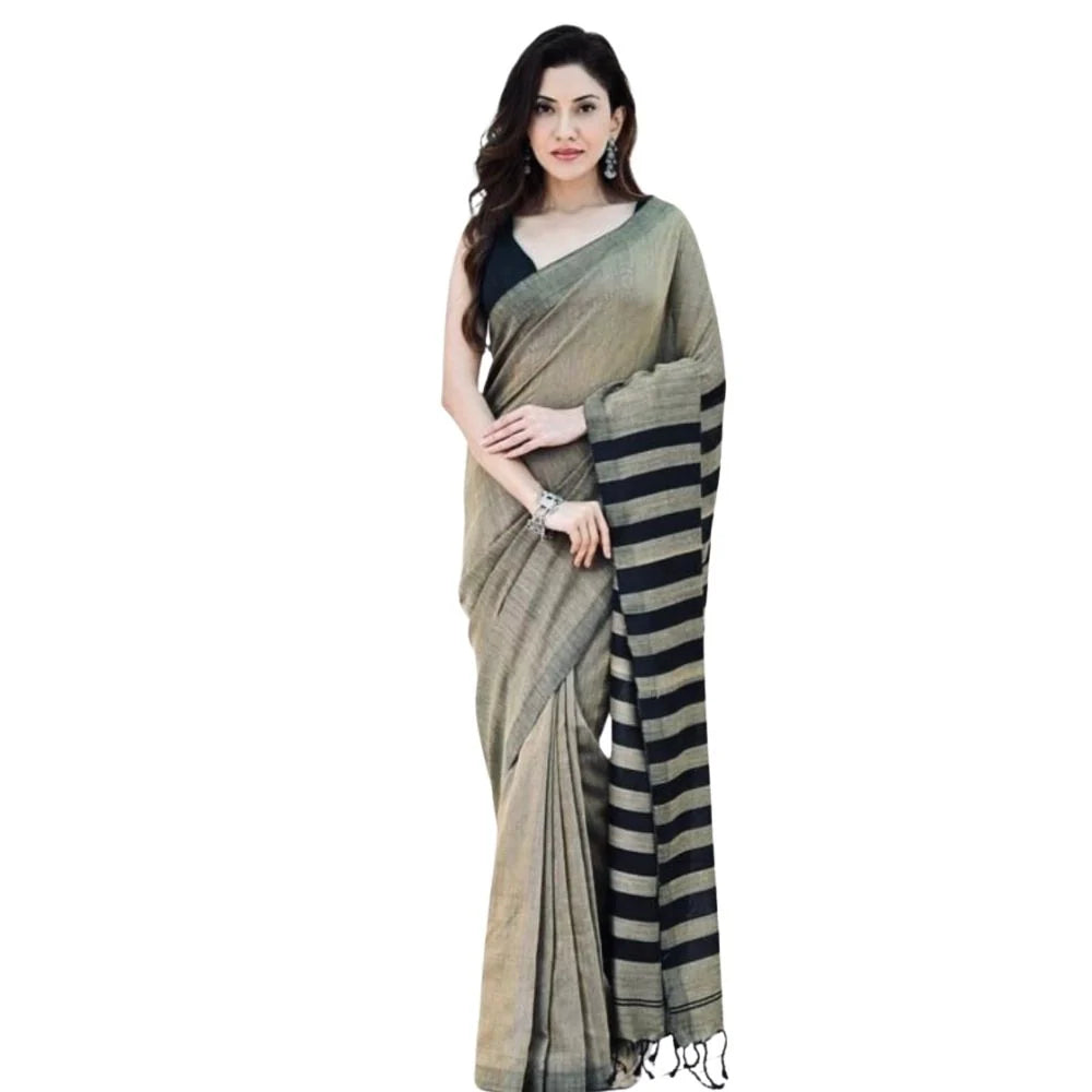 Women's Silk Printed Saree With Unstitched Blouse 5.5Mtr (Gold-Black)