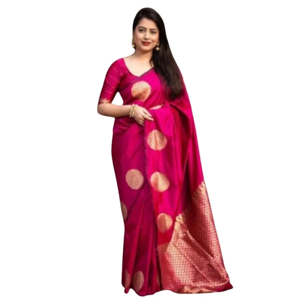 Women's Silk Printed Saree With Unstitched Blouse 5.5Mtr (Pink)