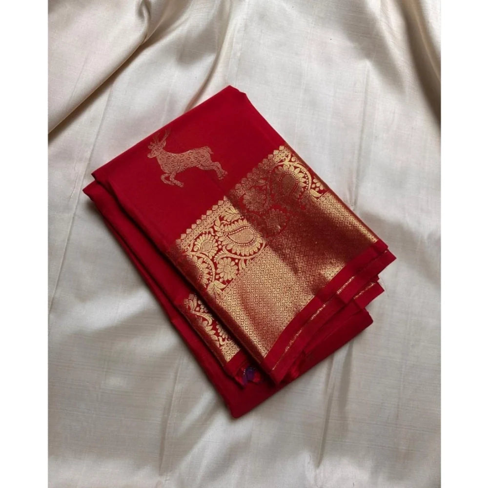 Women's Silk Printed Saree With Unstitched Blouse 5.5Mtr (Red)