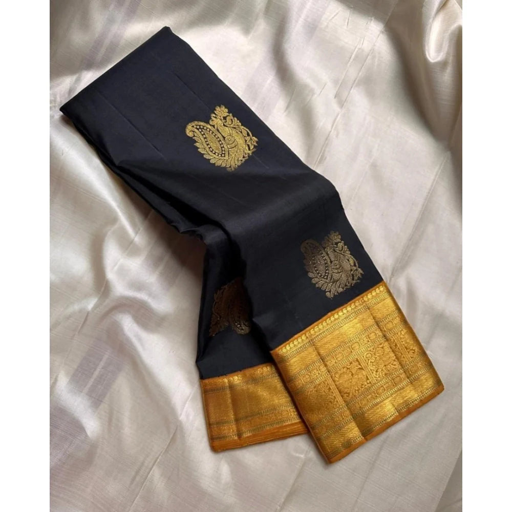 Women's Silk Printed Saree With Unstitched Blouse 5.5Mtr (Black)