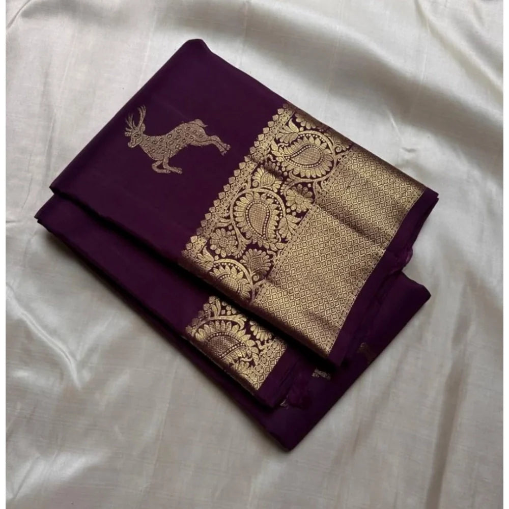 Women's Silk Printed Saree With Unstitched Blouse 5.5Mtr (Wine)