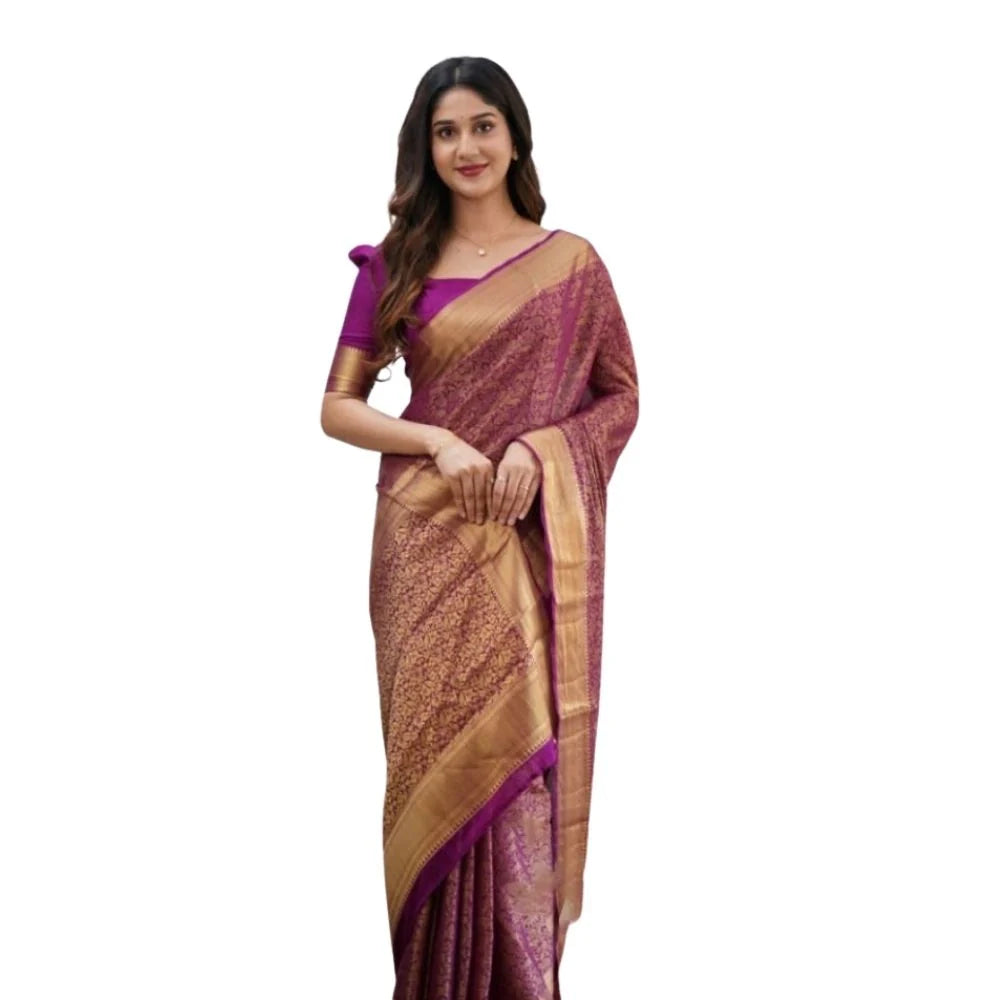 Women's Silk Printed Saree With Unstitched Blouse 5.5Mtr (Wine)