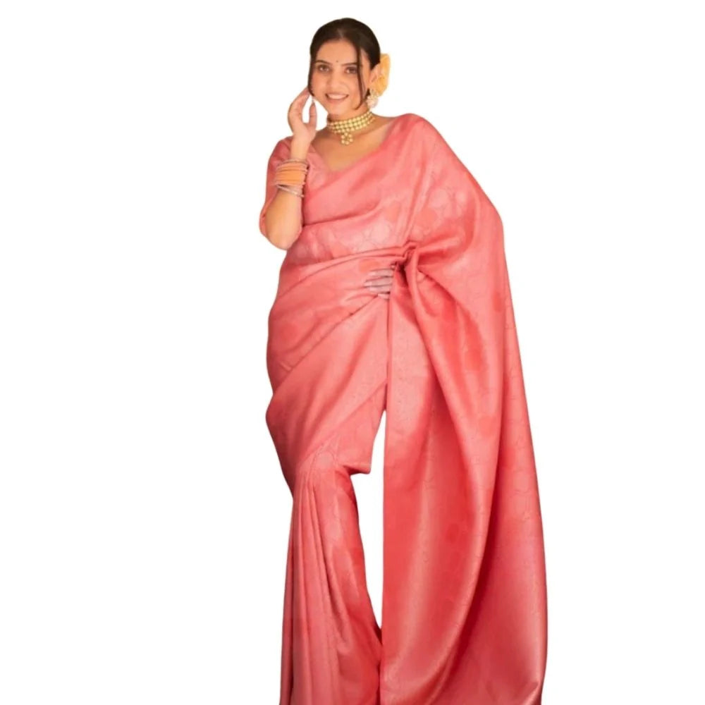 Women's Silk Printed Saree With Unstitched Blouse 5.5Mtr (Pink)
