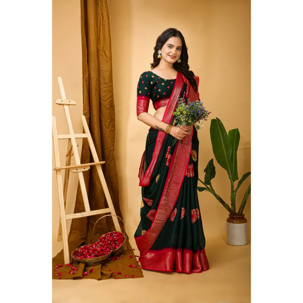 Women's Soft Blooming Marshmallow Fabric Kalamkari Printed Saree With Unstitched Blouse 5.5Mtr (Green)