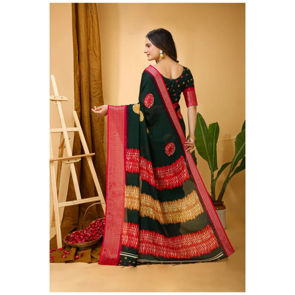 Women's Soft Blooming Marshmallow Fabric Kalamkari Printed Saree With Unstitched Blouse 5.5Mtr (Green)