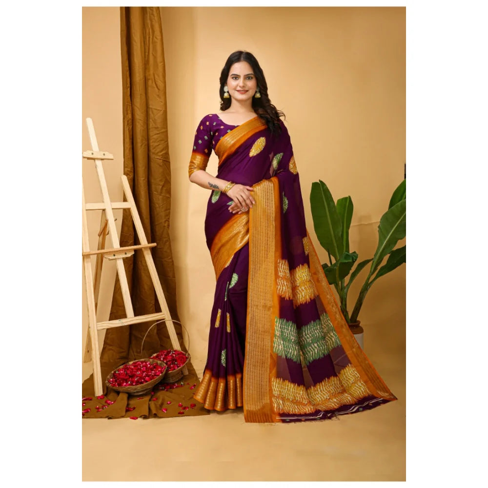 Women's Soft Blooming Marshmallow Fabric Kalamkari Printed Saree With Unstitched Blouse 5.5Mtr (Wine)