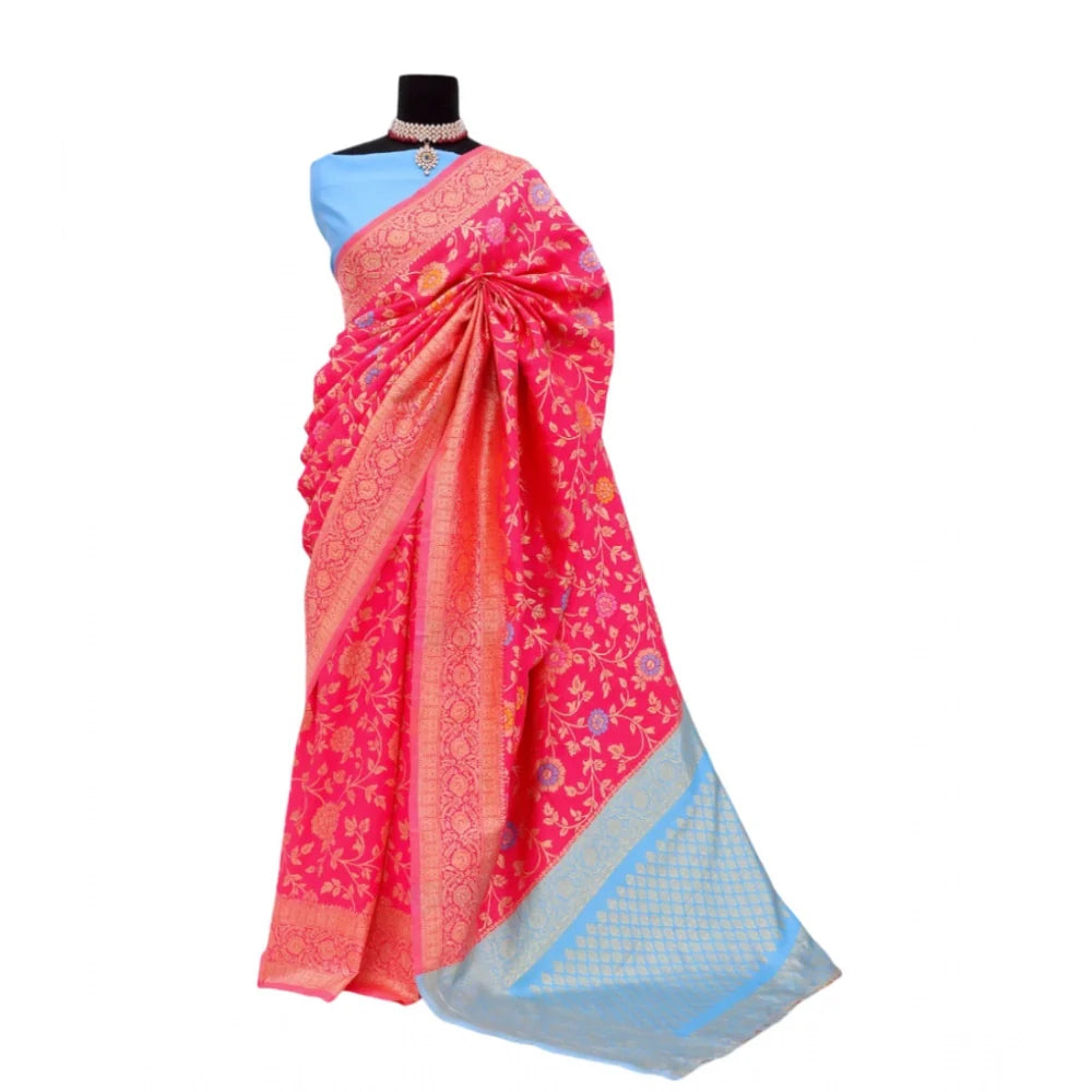 Women's Banarasi Printed Saree With Unstitched Blouse 5.5Mtr (Rani)
