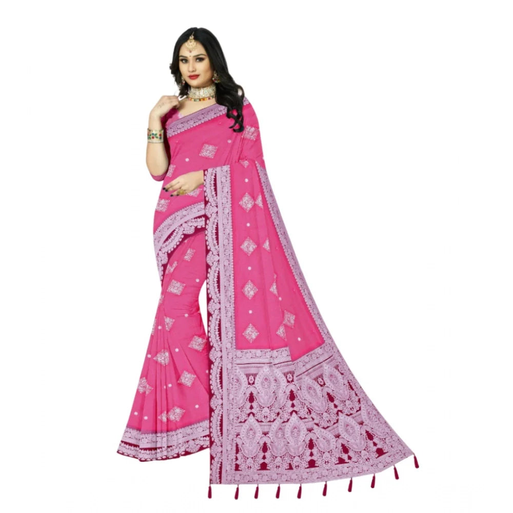 Women's Cotton Printed Saree With Unstitched Blouse 5.5Mtr (Pink)