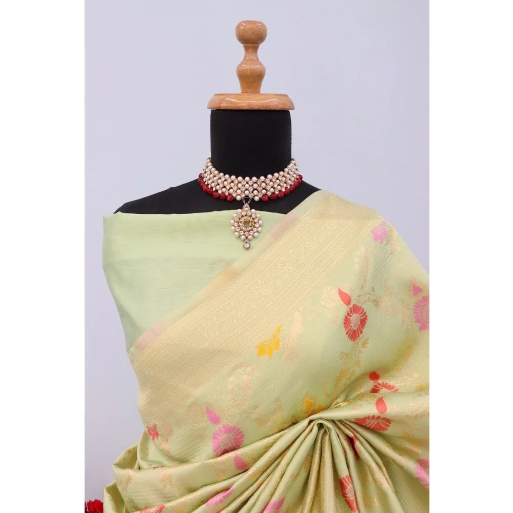 Women's Banarasi Printed Saree With Unstitched Blouse 5.5Mtr (Pista)