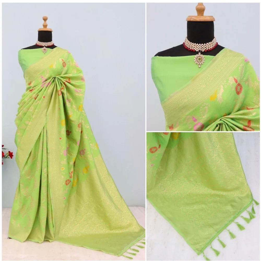 Women's Banarasi Printed Saree With Unstitched Blouse 5.5Mtr (Green)