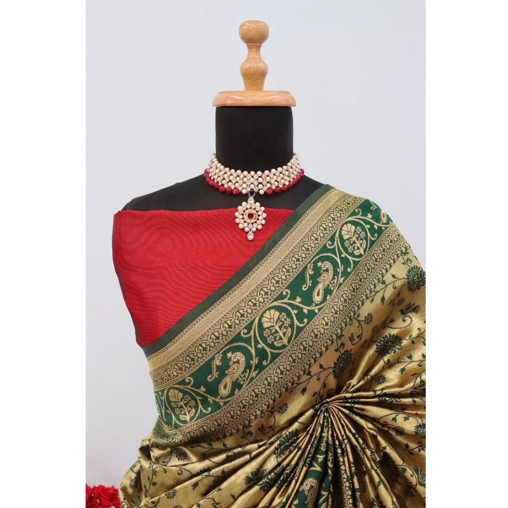 Women's Banarasi Printed Saree With Unstitched Blouse 5.5Mtr (Goldan)