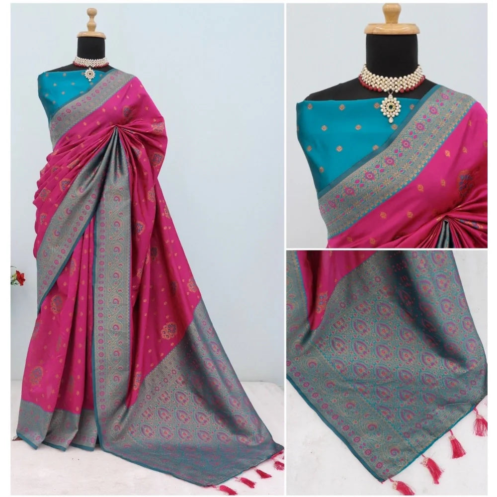 Women's Banarasi Printed Saree With Unstitched Blouse 5.5Mtr (Rani)