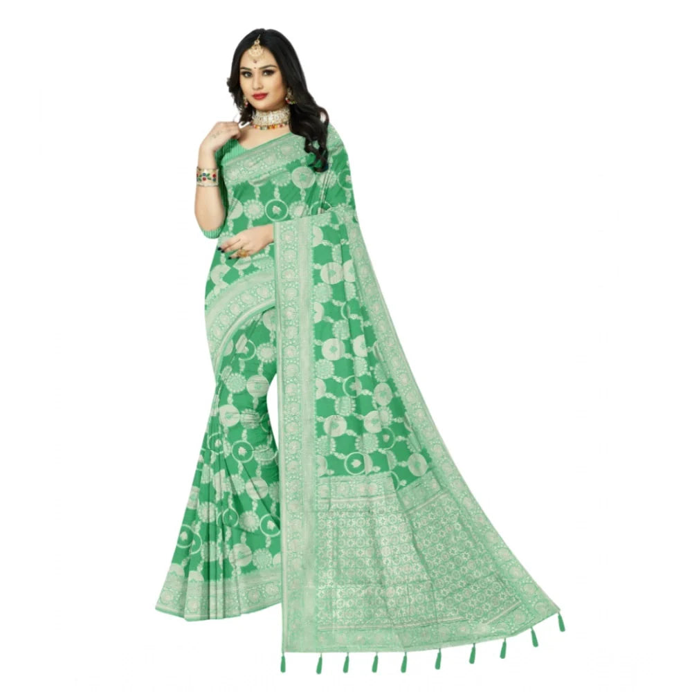 Women's Cotton Printed Saree With Unstitched Blouse 5.5Mtr (Rama)