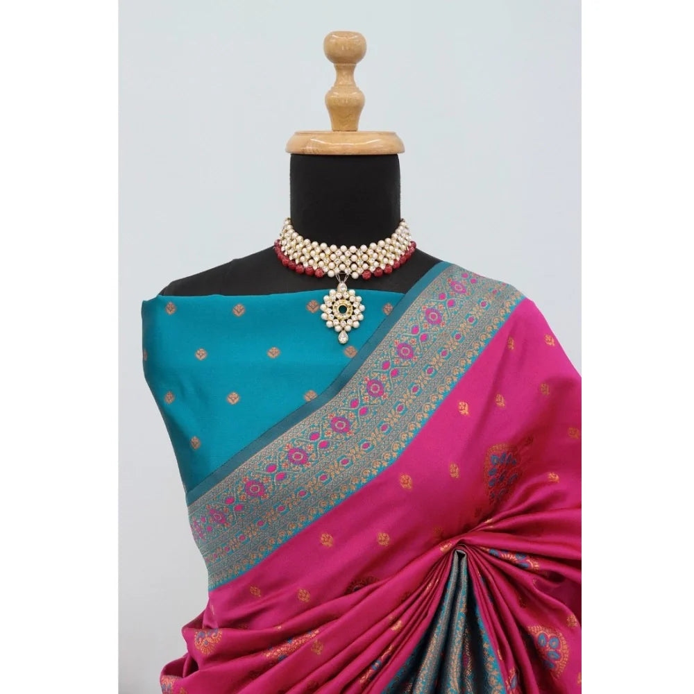 Women's Banarasi Printed Saree With Unstitched Blouse 5.5Mtr (Rani)