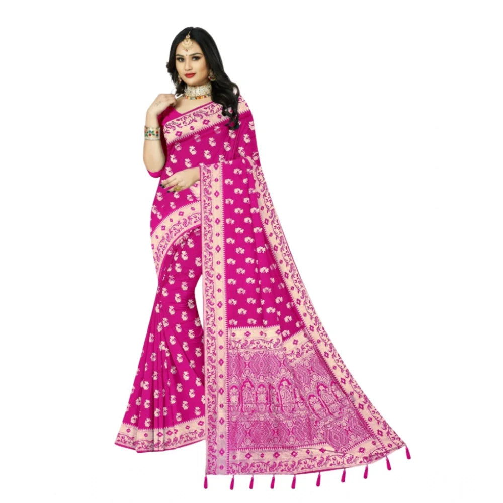 Women's Satin Printed Saree With Unstitched Blouse 5.5Mtr (Rani)