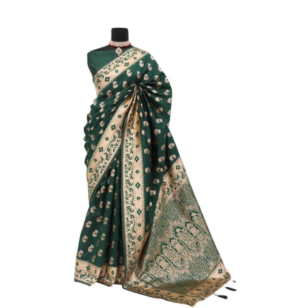 Women's Satin Printed Saree With Unstitched Blouse 5.5Mtr (Green)