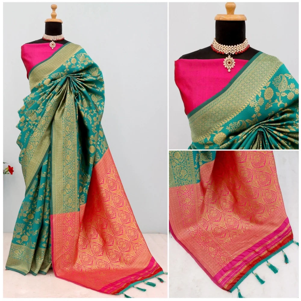 Women's Banarasi Printed Saree With Unstitched Blouse 5.5Mtr (Rama)