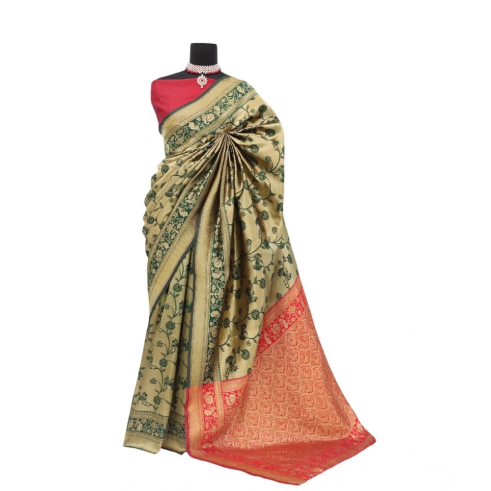 Women's Banarasi Printed Saree With Unstitched Blouse 5.5Mtr (Goldan)