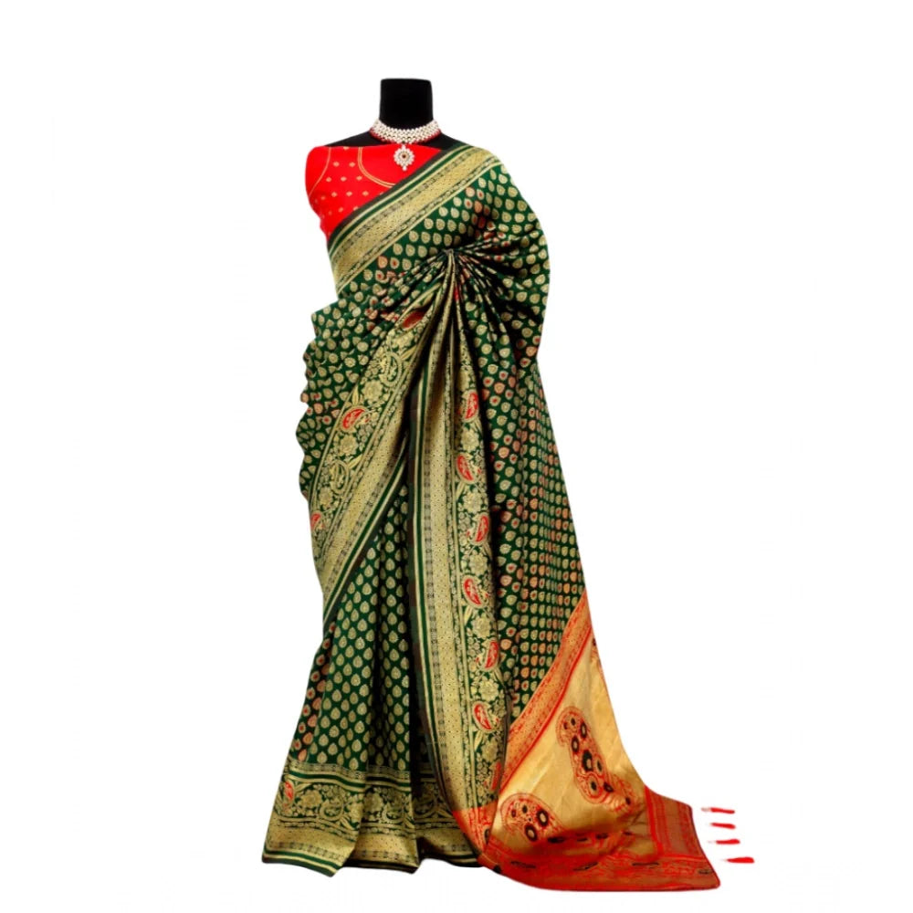 Women's Banarasi Printed Saree With Unstitched Blouse 5.5Mtr (Green)