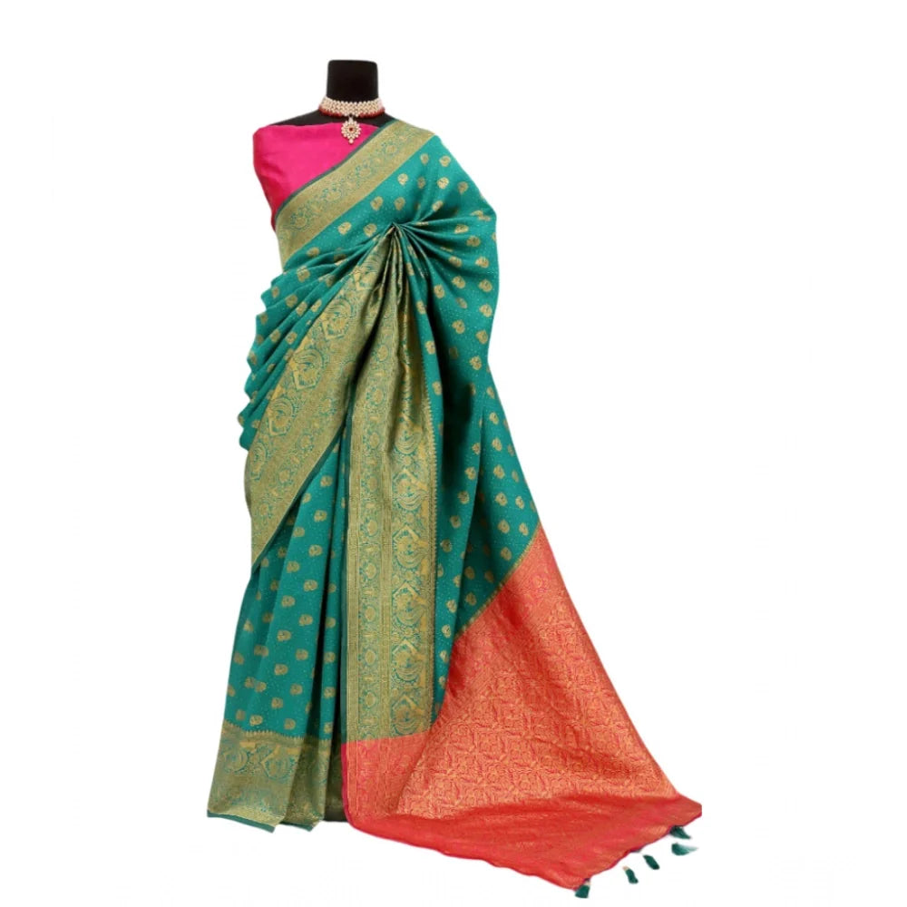 Women's Banarasi Printed Saree With Unstitched Blouse 5.5Mtr (Rama)
