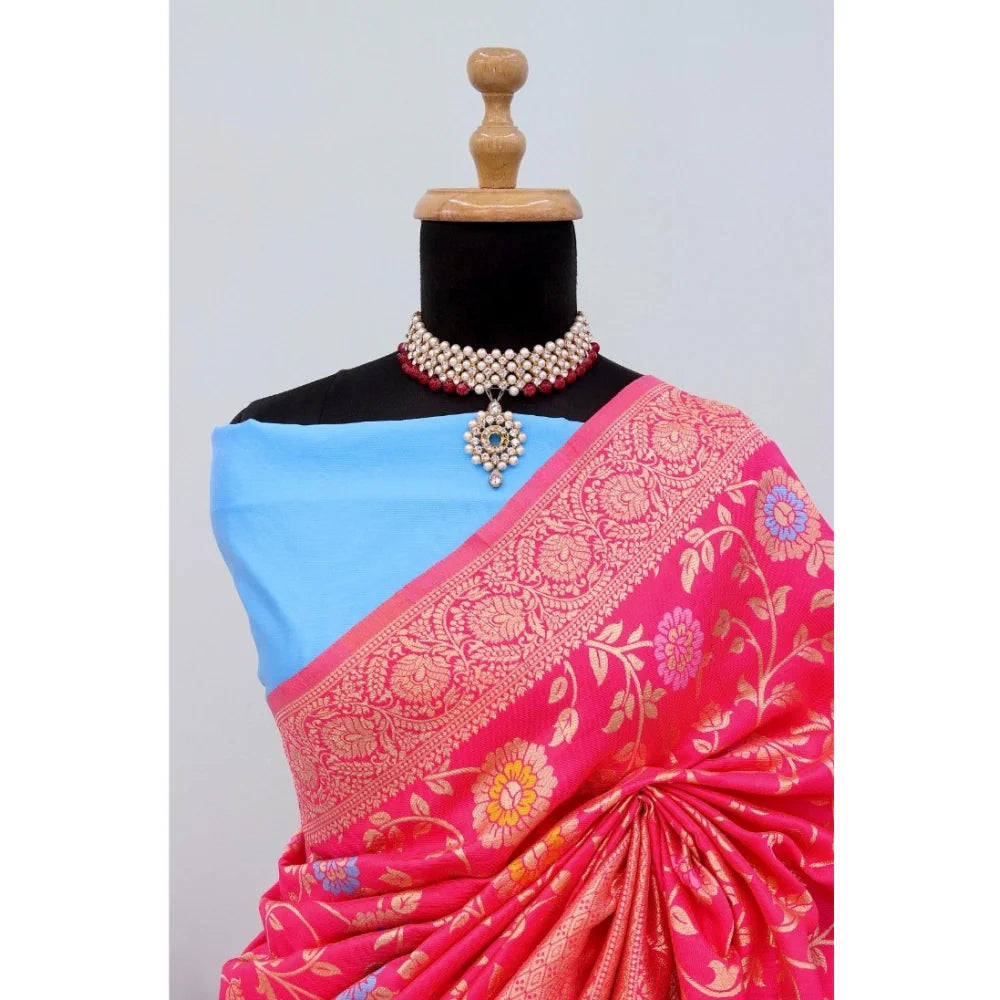 Women's Banarasi Printed Saree With Unstitched Blouse 5.5Mtr (Rani)
