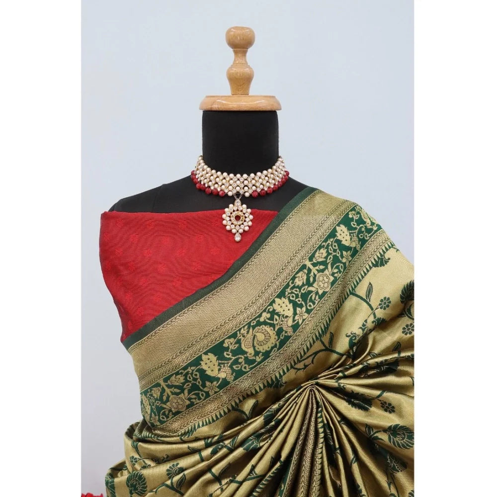Women's Banarasi Printed Saree With Unstitched Blouse 5.5Mtr (Goldan)