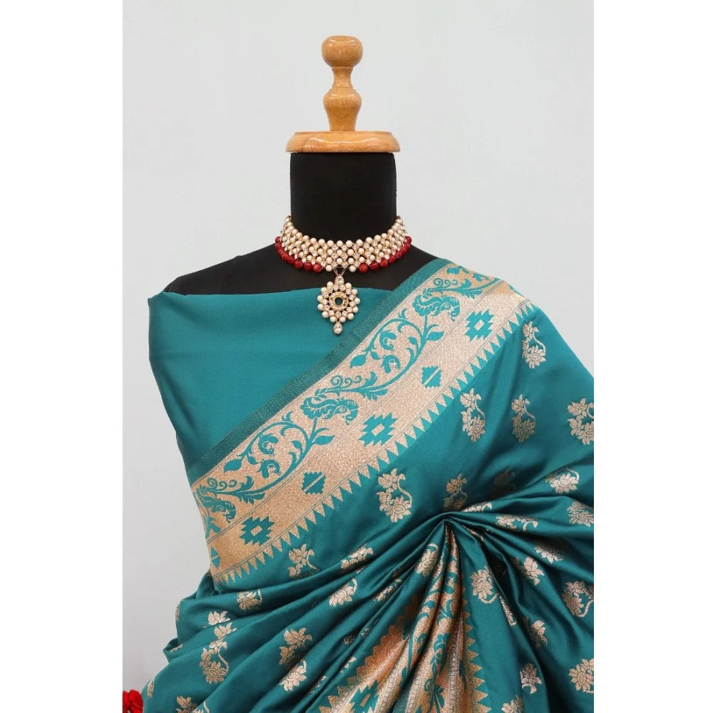 Women's Satin Printed Saree With Unstitched Blouse 5.5Mtr (Rama)