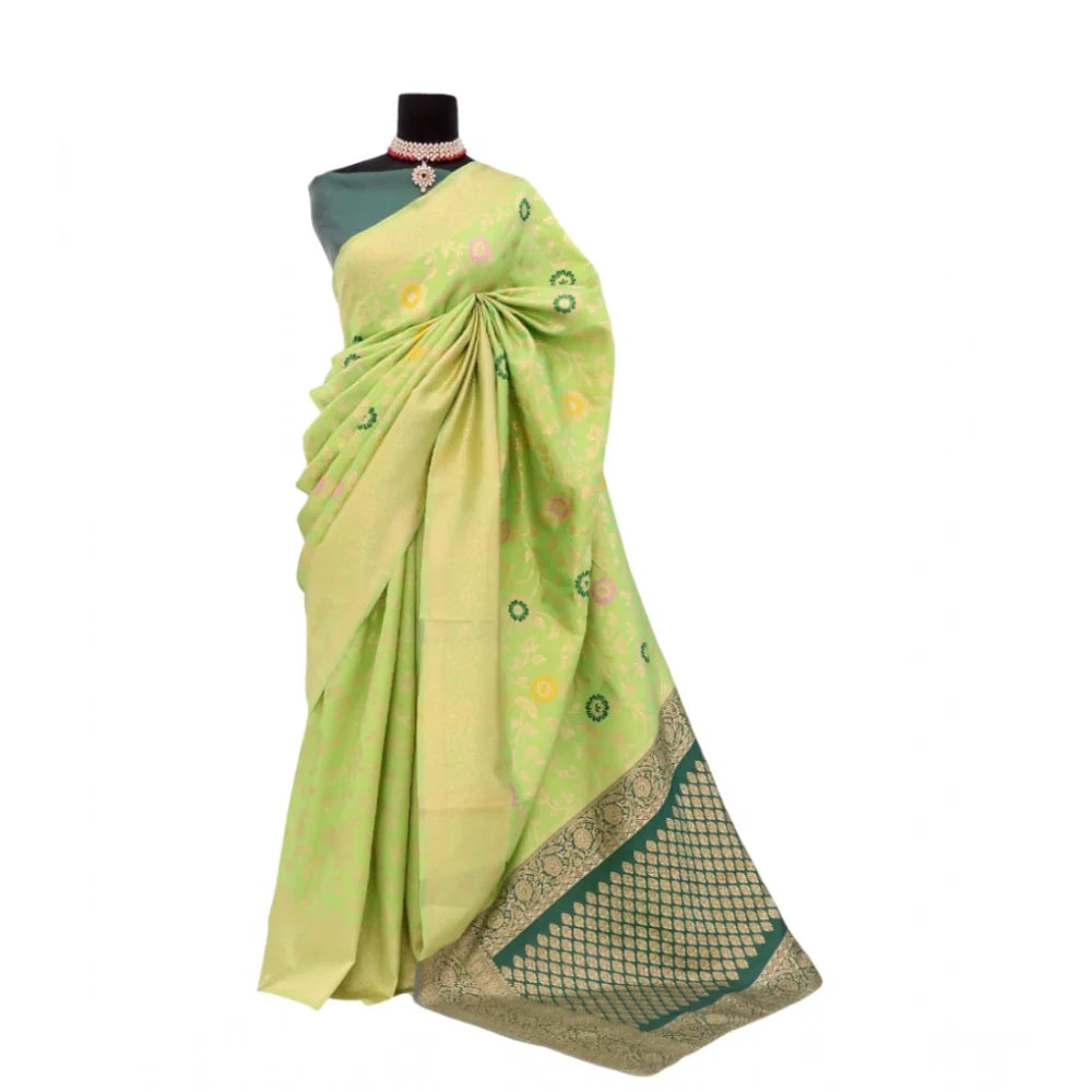 Women's Banarasi Printed Saree With Unstitched Blouse 5.5Mtr (Green)