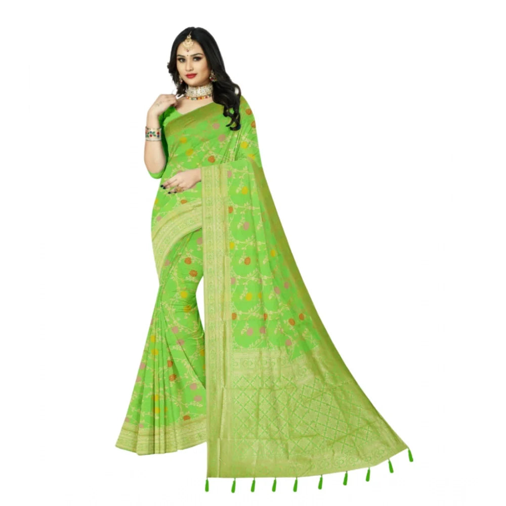 Women's Banarasi Printed Saree With Unstitched Blouse 5.5Mtr (Green)