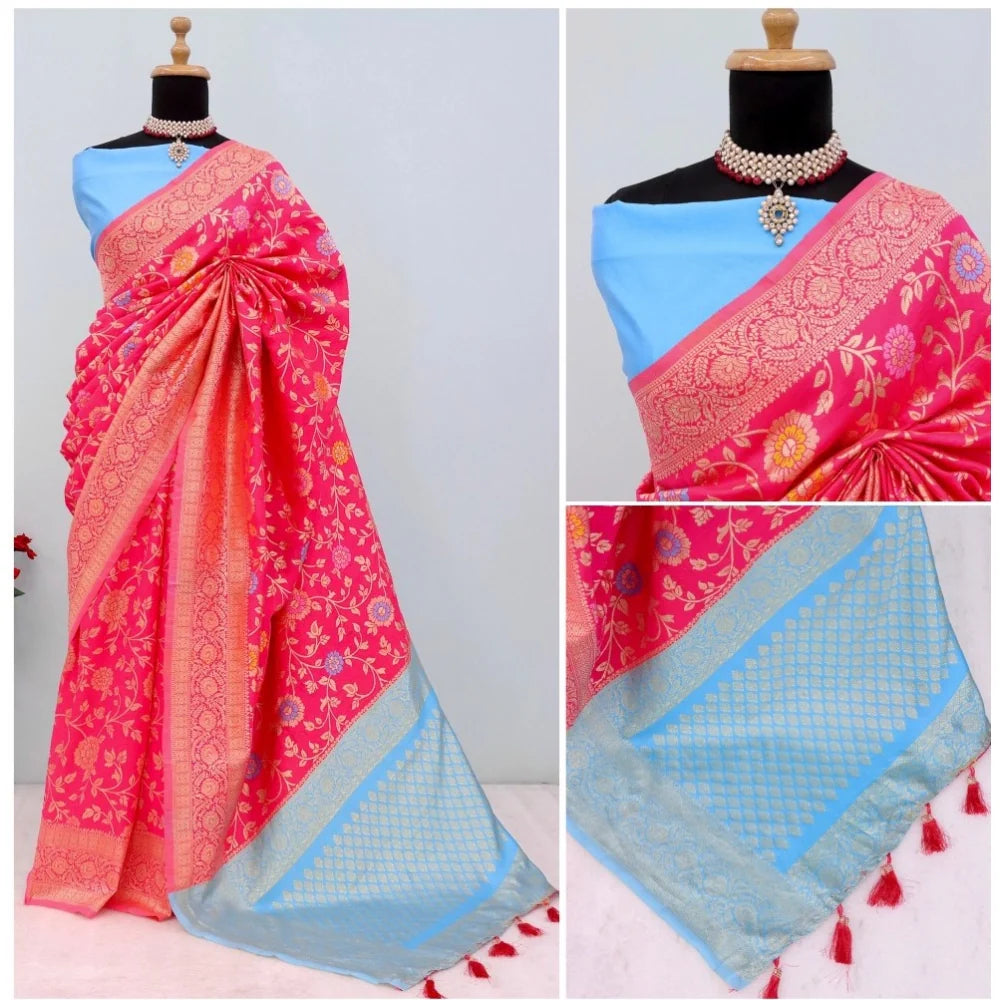 Women's Banarasi Printed Saree With Unstitched Blouse 5.5Mtr (Rani)