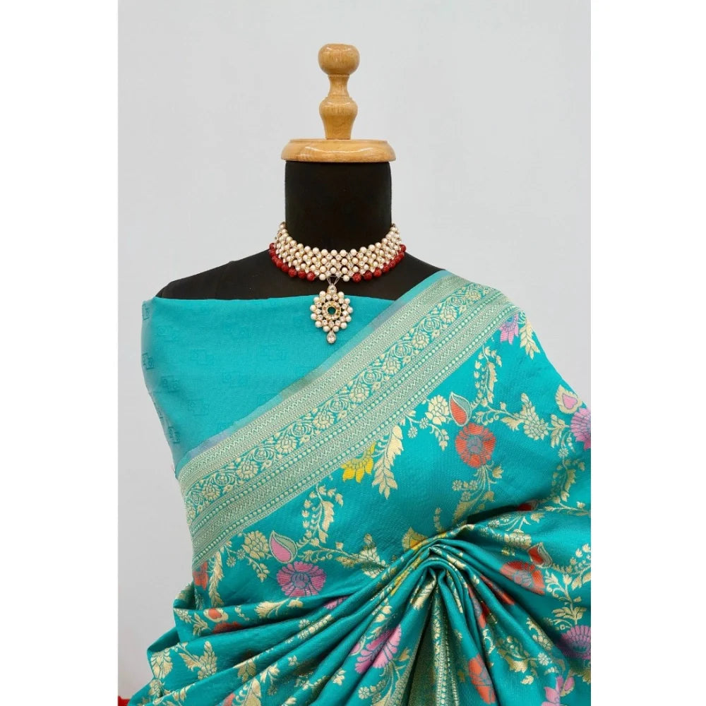 Women's Banarasi Printed Saree With Unstitched Blouse 5.5Mtr (Rama)