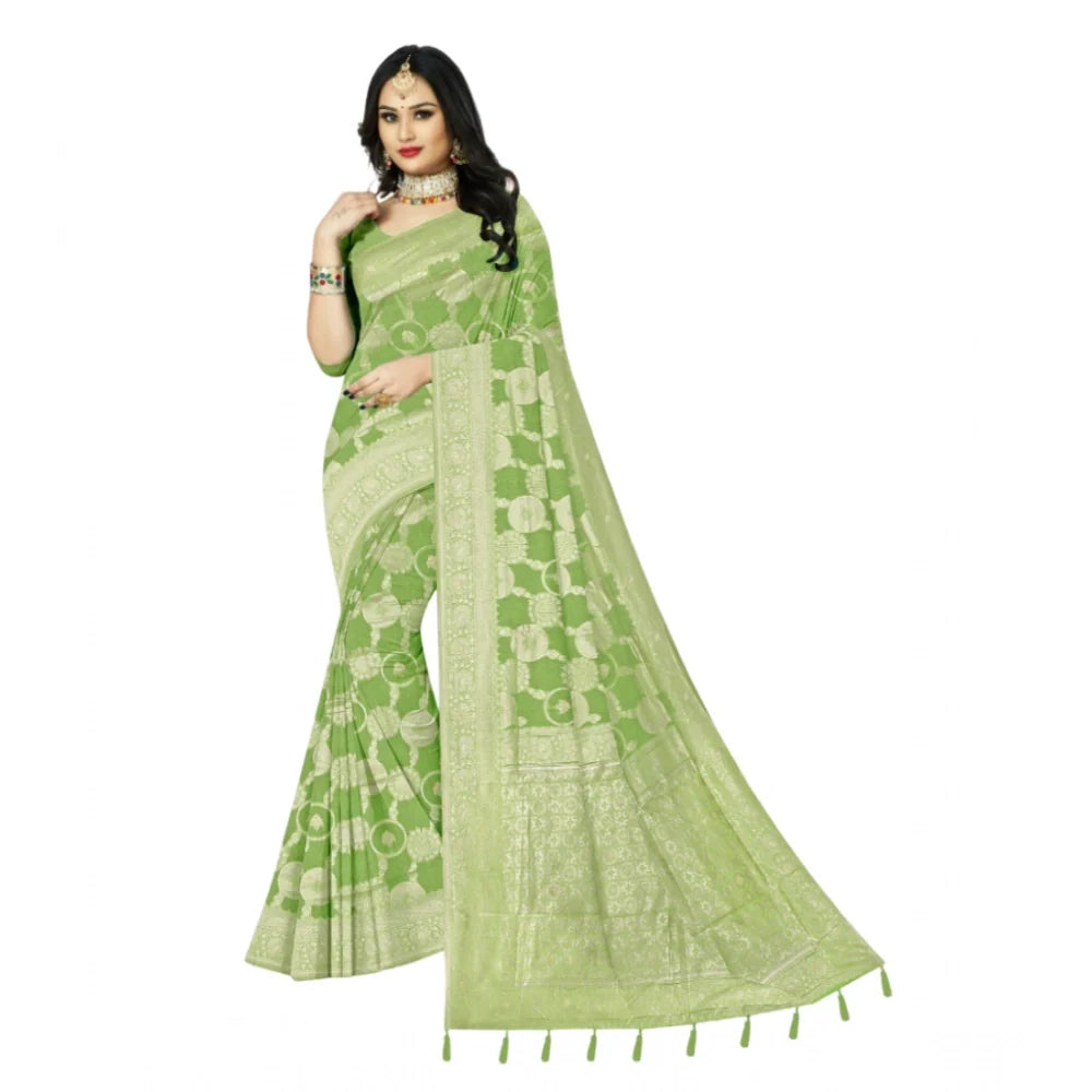 Women's Cotton Printed Saree With Unstitched Blouse 5.5Mtr (Green)