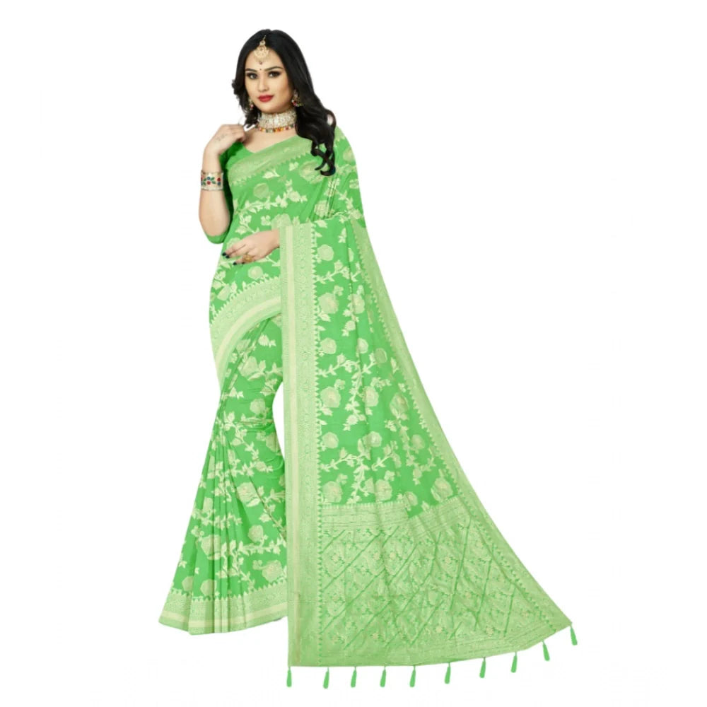 Women's Cotton Printed Saree With Unstitched Blouse 5.5Mtr (Green)