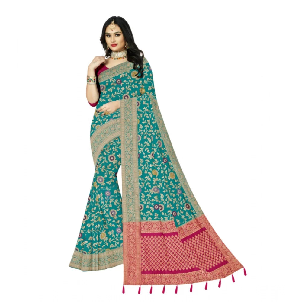 Women's Banarasi Printed Saree With Unstitched Blouse 5.5Mtr (Rama)