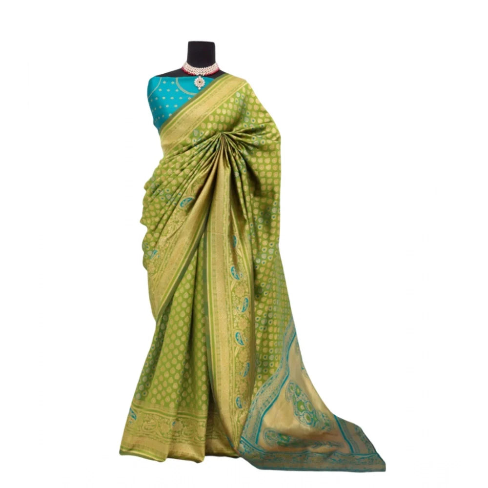 Women's Banarasi Printed Saree With Unstitched Blouse 5.5Mtr (Mehendi Green)