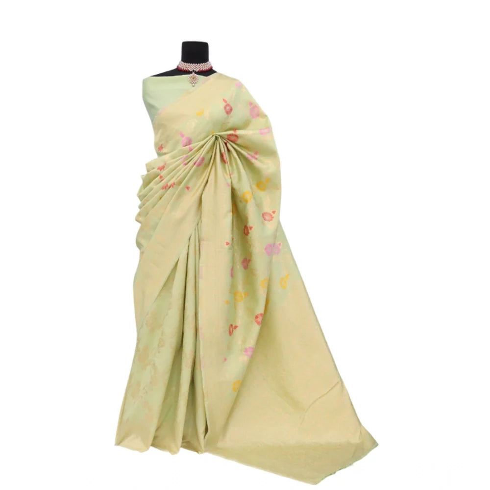 Women's Banarasi Printed Saree With Unstitched Blouse 5.5Mtr (Pista)