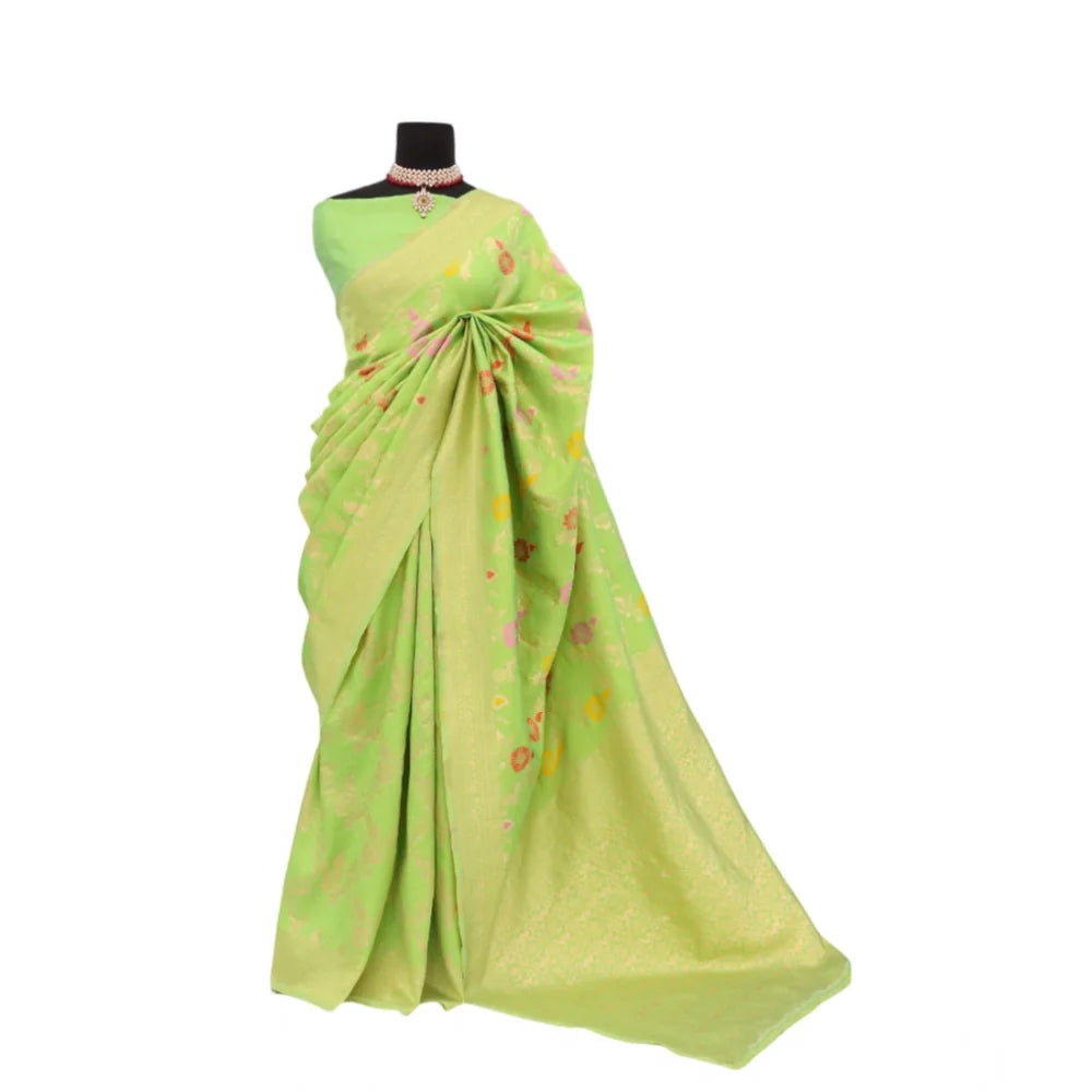Women's Banarasi Printed Saree With Unstitched Blouse 5.5Mtr (Green)