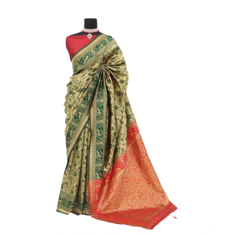 Women's Banarasi Printed Saree With Unstitched Blouse 5.5Mtr (Goldan)