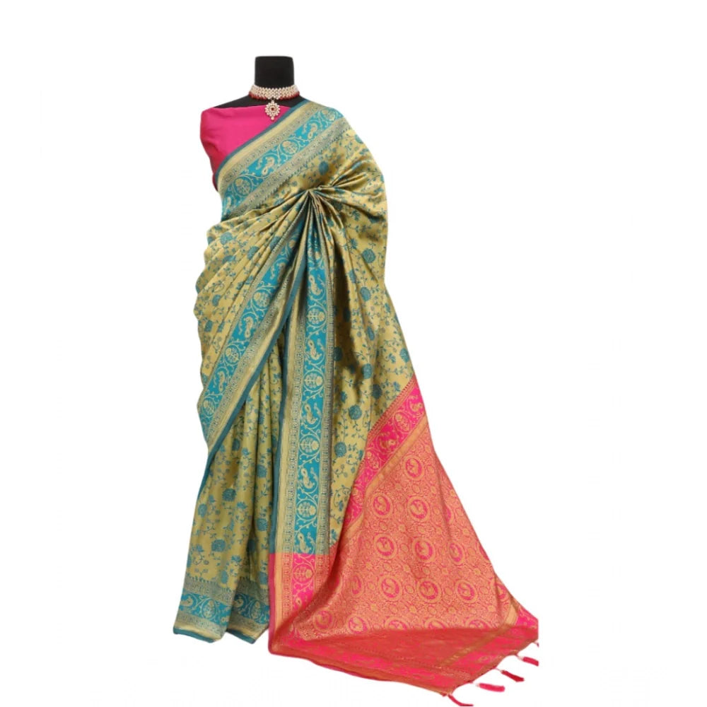 Women's Banarasi Printed Saree With Unstitched Blouse 5.5Mtr (Goldan)