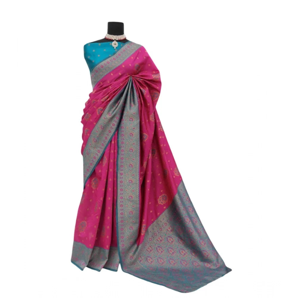 Women's Banarasi Printed Saree With Unstitched Blouse 5.5Mtr (Rani)