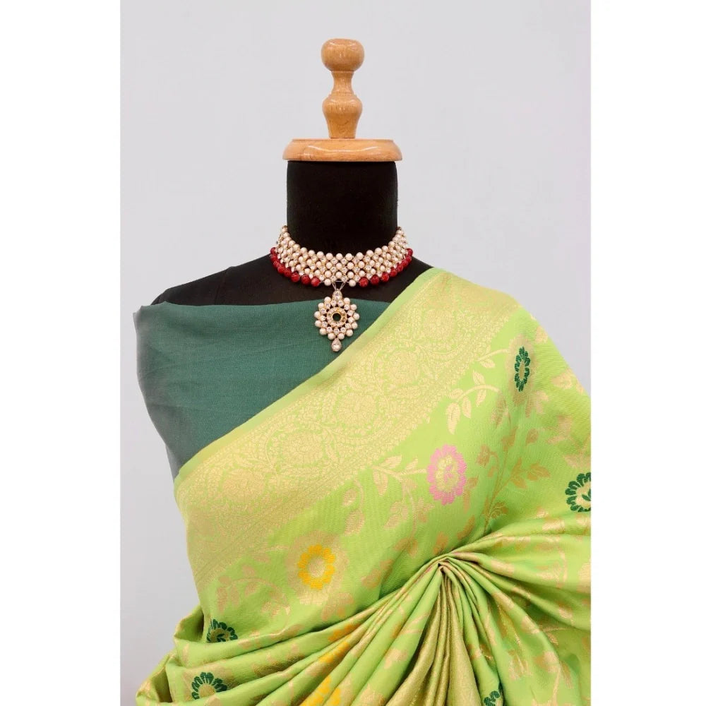 Women's Banarasi Printed Saree With Unstitched Blouse 5.5Mtr (Green)