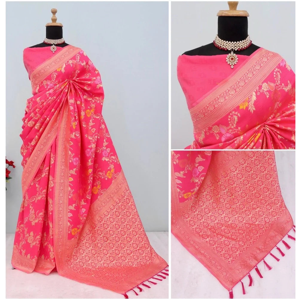 Women's Banarasi Printed Saree With Unstitched Blouse 5.5Mtr (Rani)