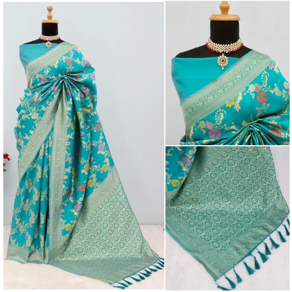 Women's Banarasi Printed Saree With Unstitched Blouse 5.5Mtr (Rama)