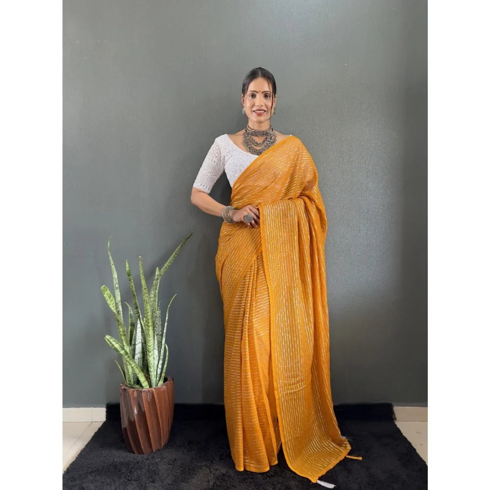 Women's Chiffon Woven Bollywood Saree With Unstitched Blouse (5.5Mtr, Mustard)