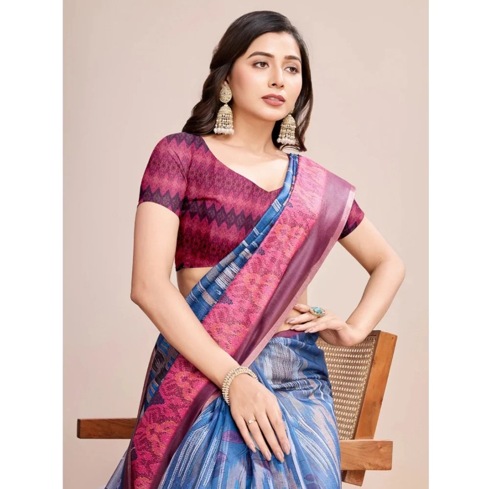 Women's Georgette Embroidered  Saree With Unstitched Blouse (5.5Mtr, Blue)