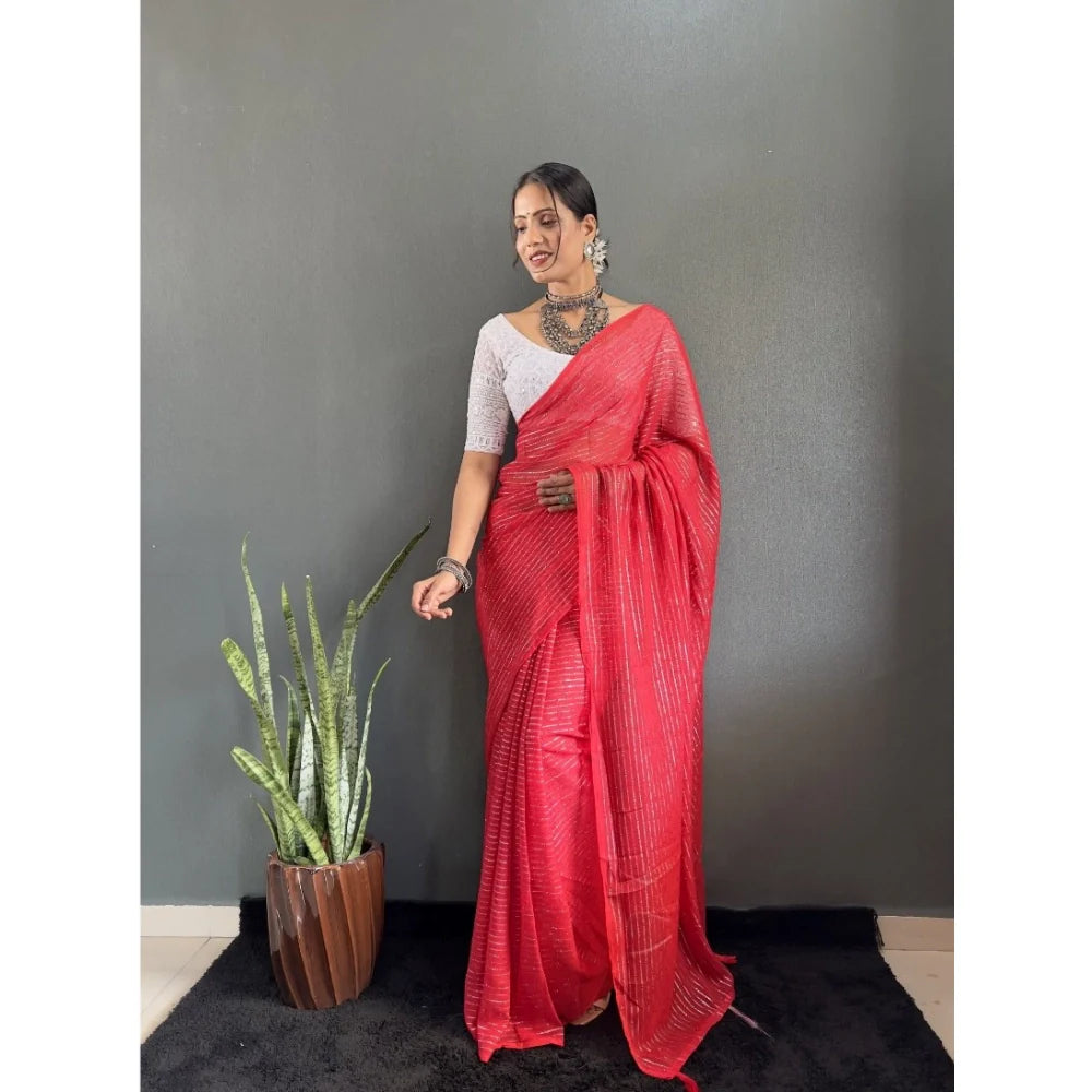 Women's Chiffon Woven Bollywood Saree With Unstitched Blouse (5.5Mtr, Red)