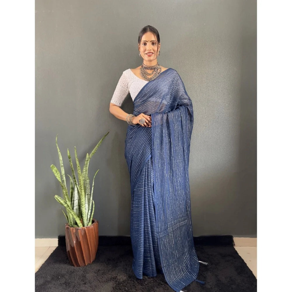 Women's Chiffon Woven Bollywood Saree With Unstitched Blouse (5.5Mtr, Navy)